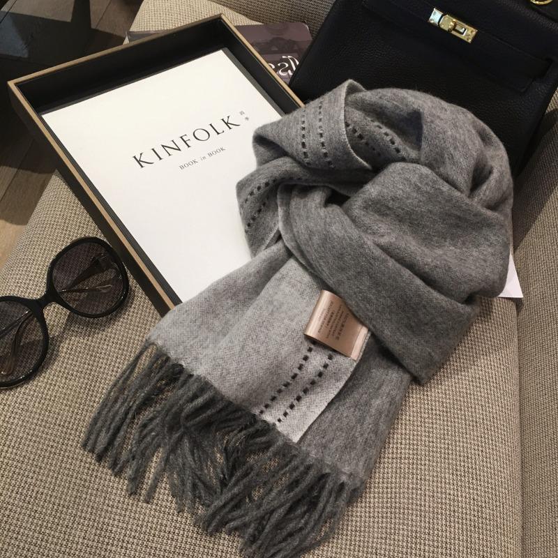 Versatile 100% WOOL Pure Wool Scarf, Women's Solid Color Stitching Design Double-sided Cashmere Shawl Winter Warm Scarf