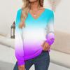 Women's Tops Gradient Printed Long Sleeve Shirt V Neck Casual Loose T-Shirt Autumn Clothing