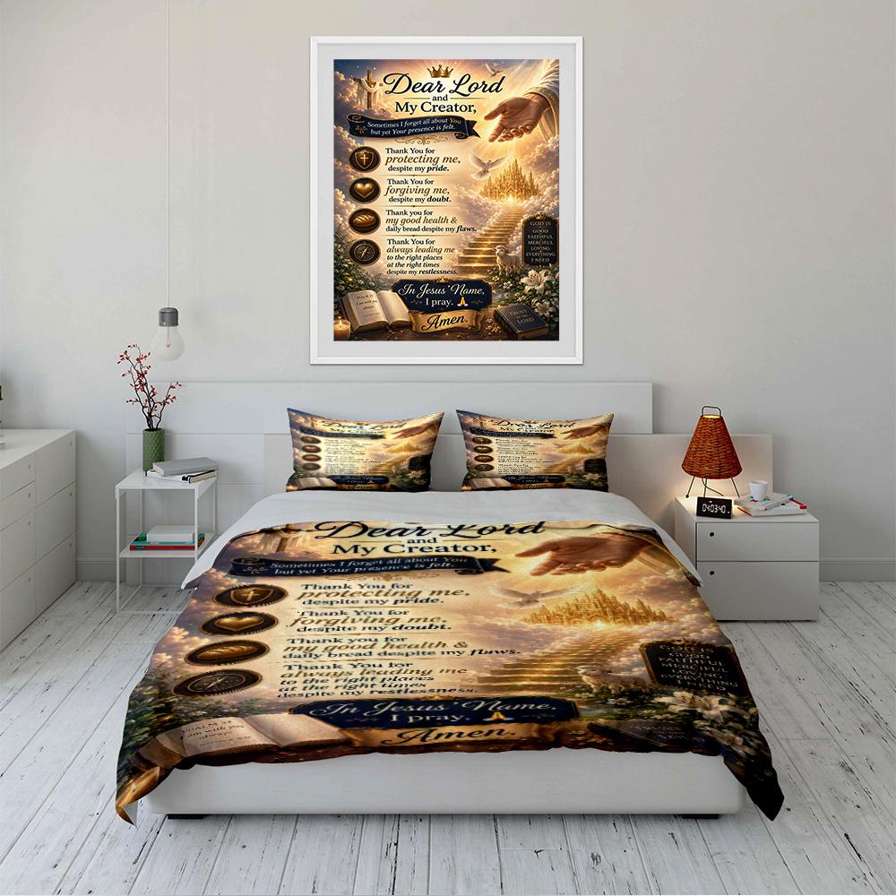 Christian Prayer Print Bedding Set Bedding set (1 duvet cover, 2 pillowcases, duvet not included)