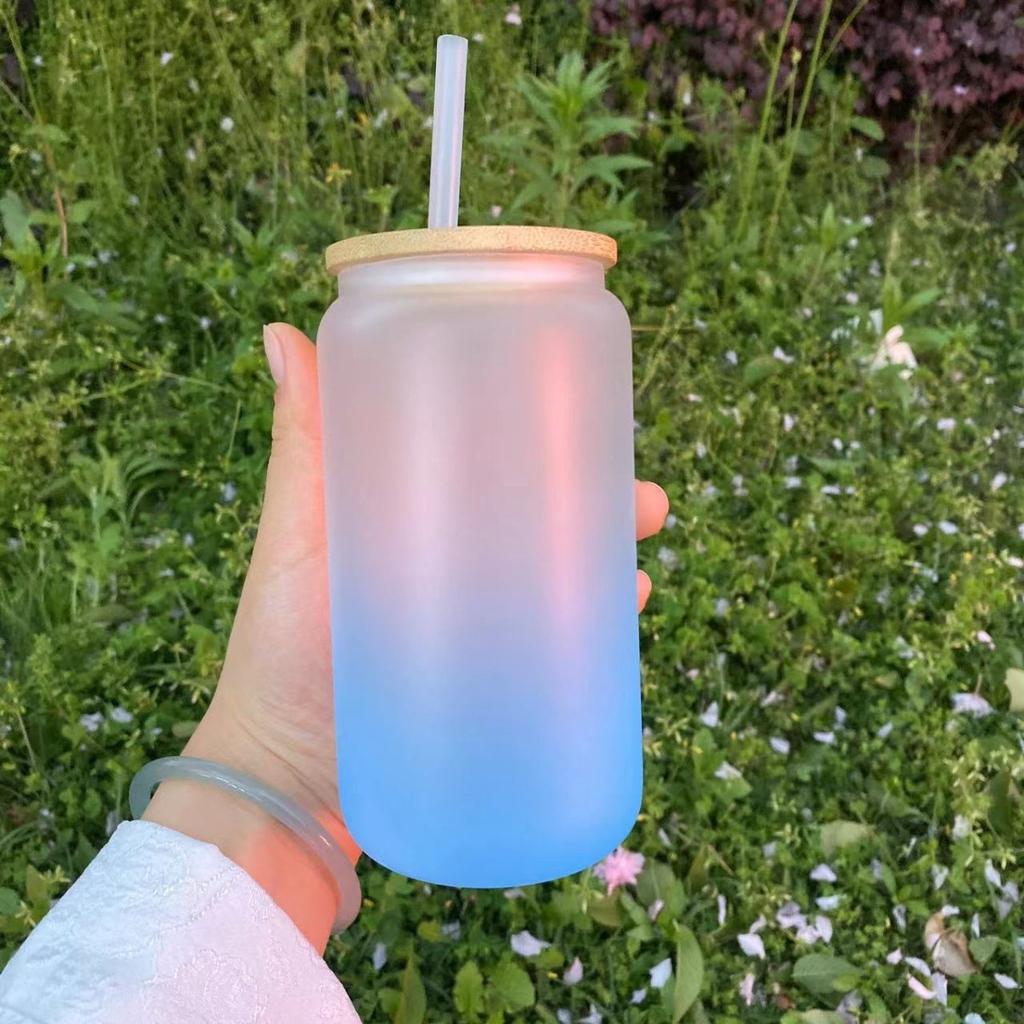 3D Printing Glass Straw Cup Thermal Sublimation Gradient Frosted Coke Mason Cup