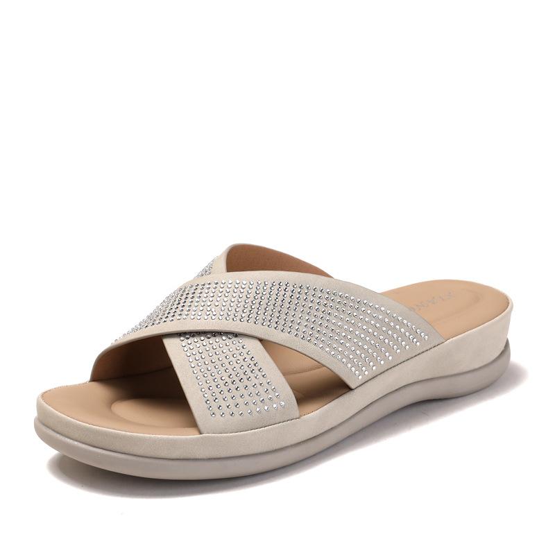 Тапочки женские летние каблук с открытым носком модные римские сандалии со стразами дорожная пляжная обувь