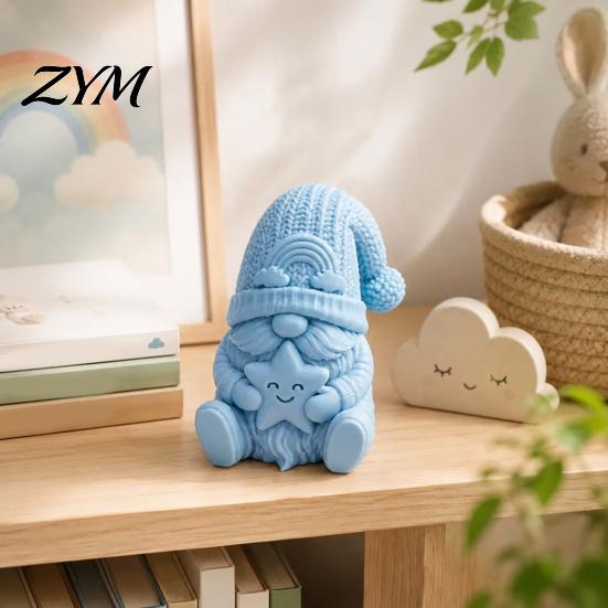 Dwarf Tabletop Statue 3D Printed Sitting Gnome Figurine, Holding Star Knitted Hat Statue, Faceless Decoration for Home Office Desktop Decor