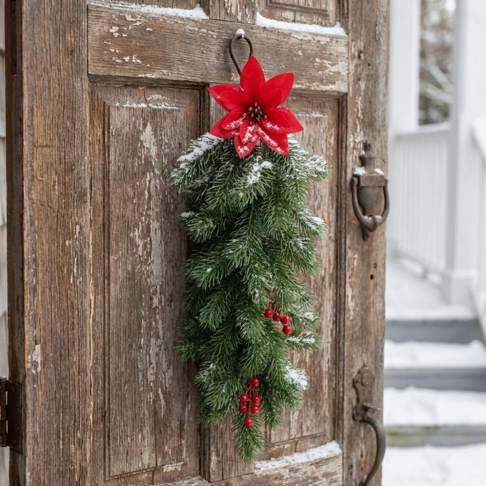 1 pc Faux Pine Cones Artificial Pine Hanging Spray Realistic Red Berries Teardrop Swag Wall