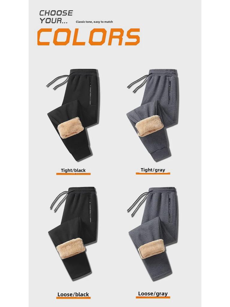 Men's Winter Lambskin Stretch Trousers - Plus Size, Thick Velvet, Warm & Casual for Middle-Aged and Elderly