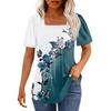Футболки для женщин, плиссированные, с квадратным вырезом, нарядные, повседневные, блузки с принтом, с коротким рукавом, летние топы свободного кроя