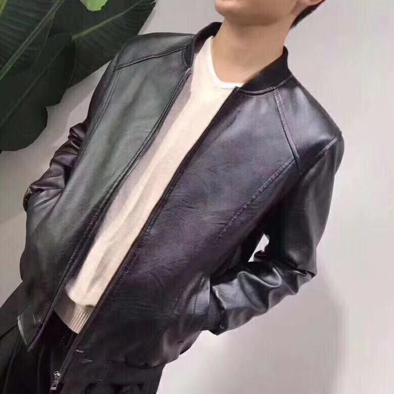 Middle-Aged Leather Jacket Men'S Coat Round Neck Spring And Autumn Thin Men'S Pu Boyfriend Motorcycle Leather Jacket New