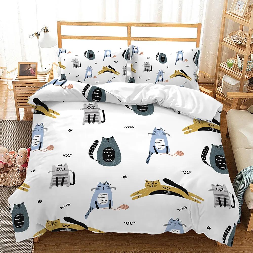 Boy/Girl Duvet Cover Set Home Textile Suit Gradient Cat Paw Print Bone Child Quilt Cover Bed Sets Animal Cat Comforter Cover New