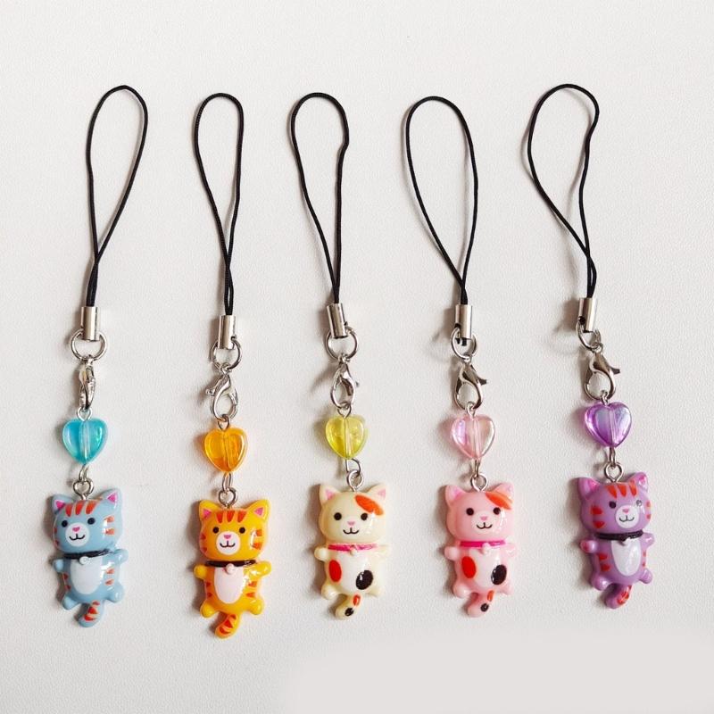 Милый кулон в виде кошки, цепочка для телефона, ремешок, брелок-шарм в виде сердца, шнурок для телефона, полимерный брелок, украшение для сумки, рюкзака, праздничная бижутерия