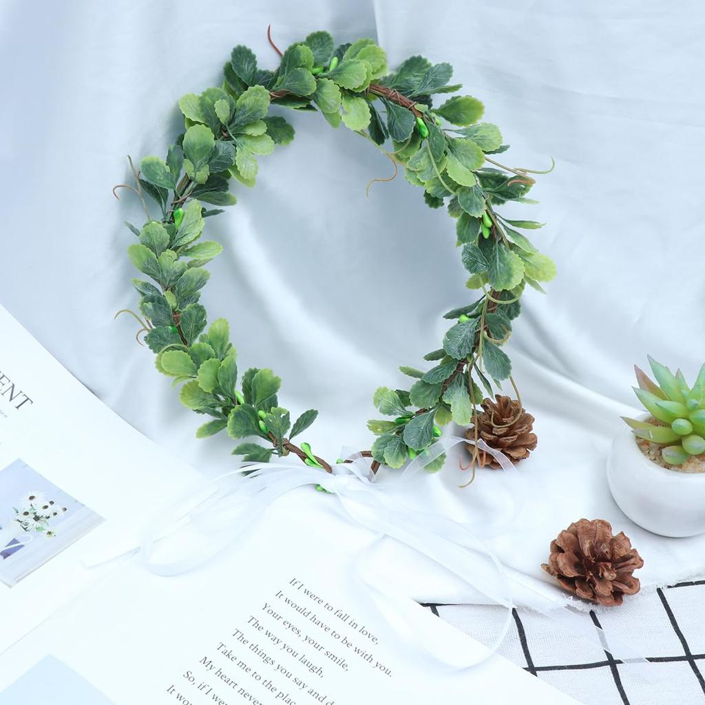 Frcolor Flower Crown, Hairband, Headpiece, Green Leaf, Flower Crown, Hair Ornament, Halloween, Christmas, Party, Wedding, Entrance Ceremony,