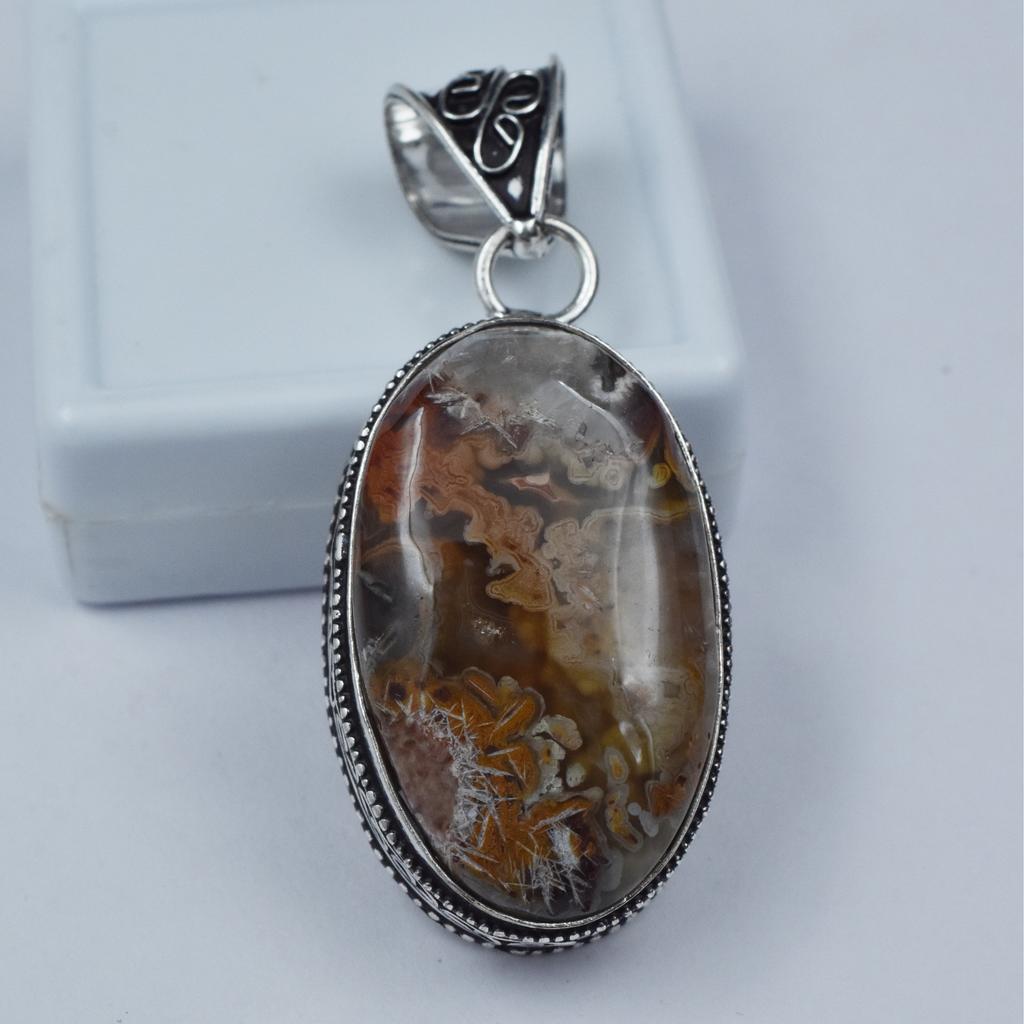Lace Agate Oval Cut 78.80 Ct Pendant Healing Stone 925 Silver Gemstone SD-01-S