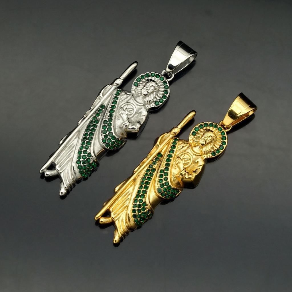 1pc 316L Stainless Steel Pendant, Saint Jude, with Rhinestone Streets, Hip-hop, Parties, Men's Women's Holiday Gifts, Jewelry