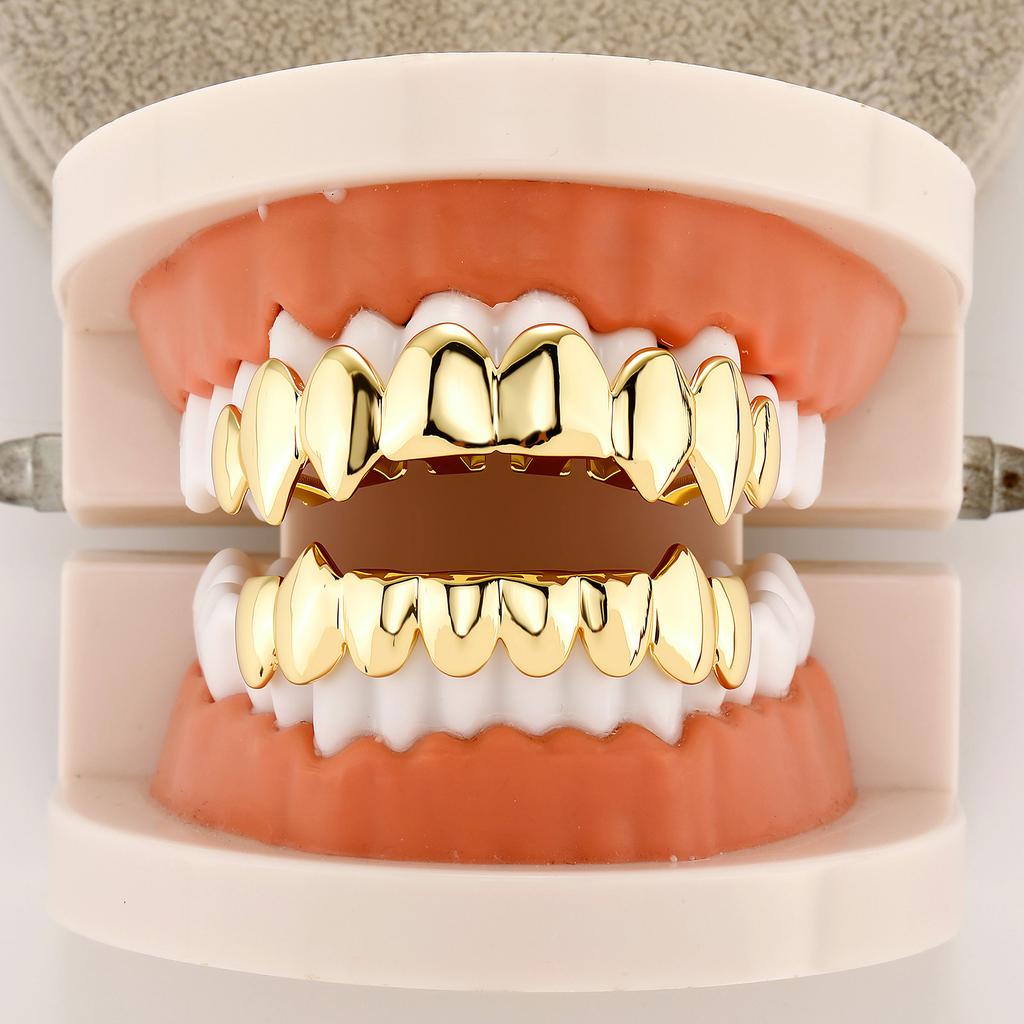 Hot Sale JZ G-019 Brass Smooth Dental Grills Grillzs Halloween Hip-hop 8 Teeth Unisex
