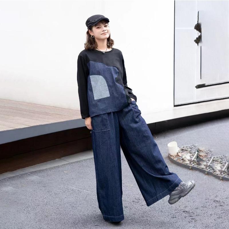 High Elastic Waist Solid Color Long Wide Leg Denim Pants Women Fashion Tide 2025 Spring Autumn New Jeans One Size Office Lady Jean