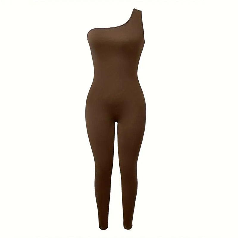 Женский летний облегающий спортивный комбинезон с косыми плечами