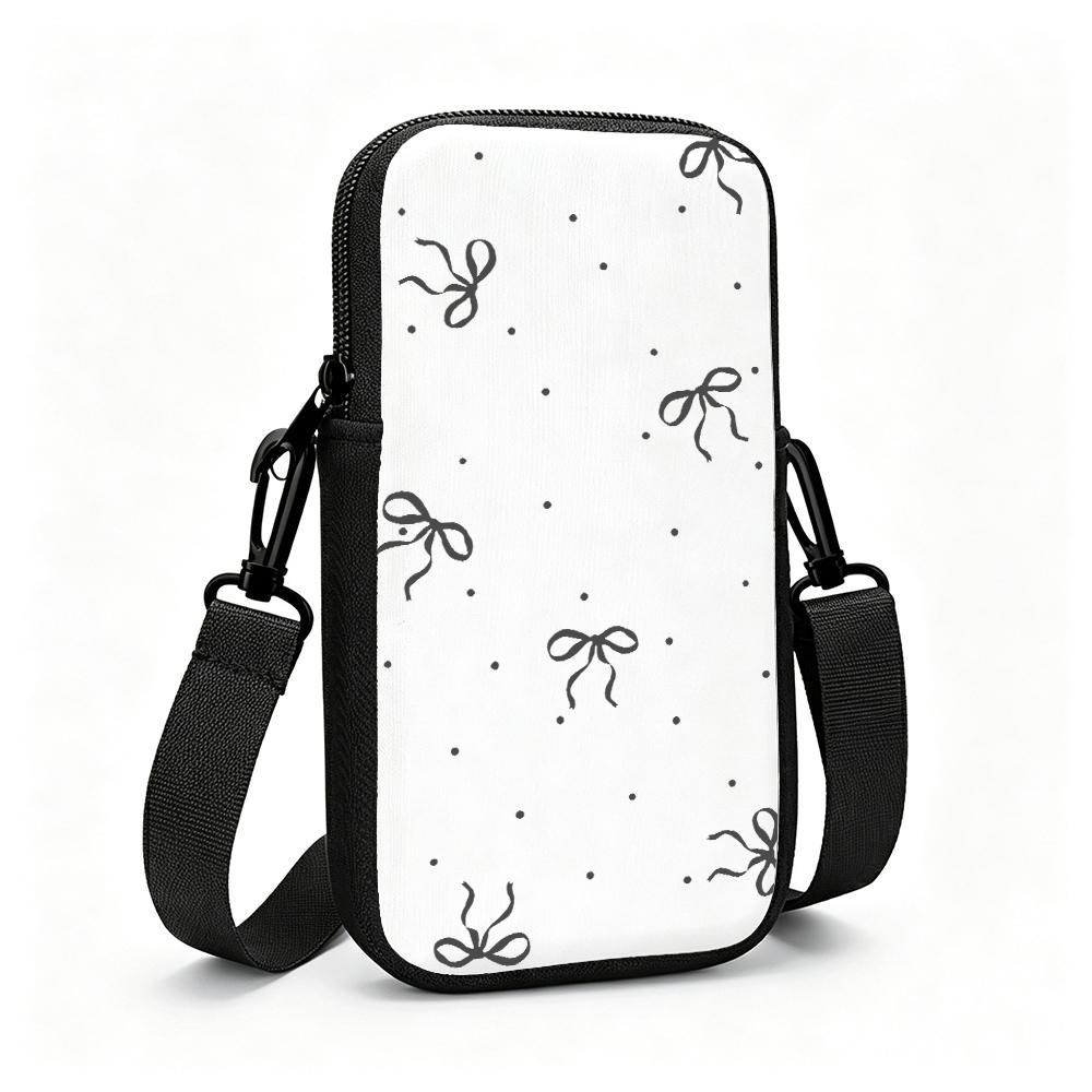 Vintage Aesthetic Ribbon Bowknot Print Crossbody Phone Bag, Lightweight Mini Shoulder Purse, Women Holiday Party Clutch, Christmas Gift Festive Access