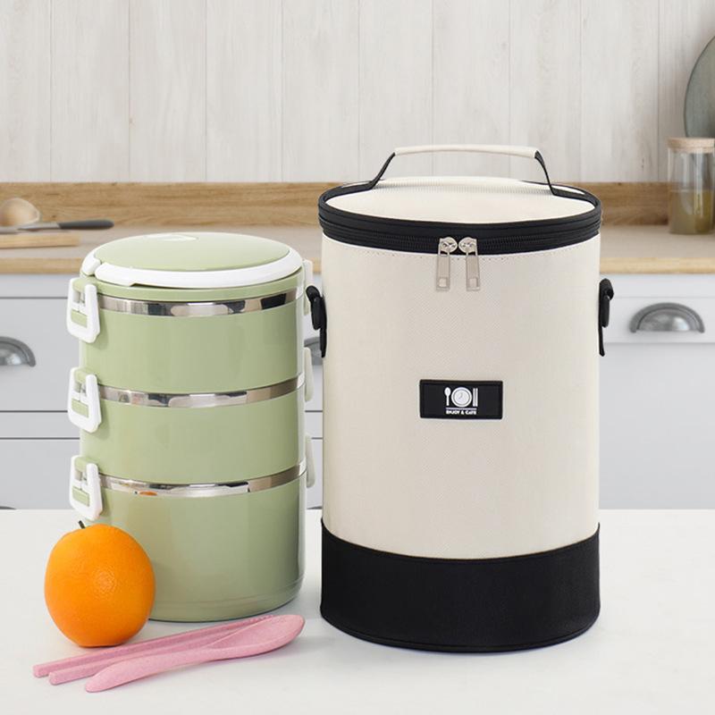 Портативные термосумки для обеда круглой формы, ручные сумки, студенческий офисный термоконтейнер, пищевой контейнер с плечевым ремнем