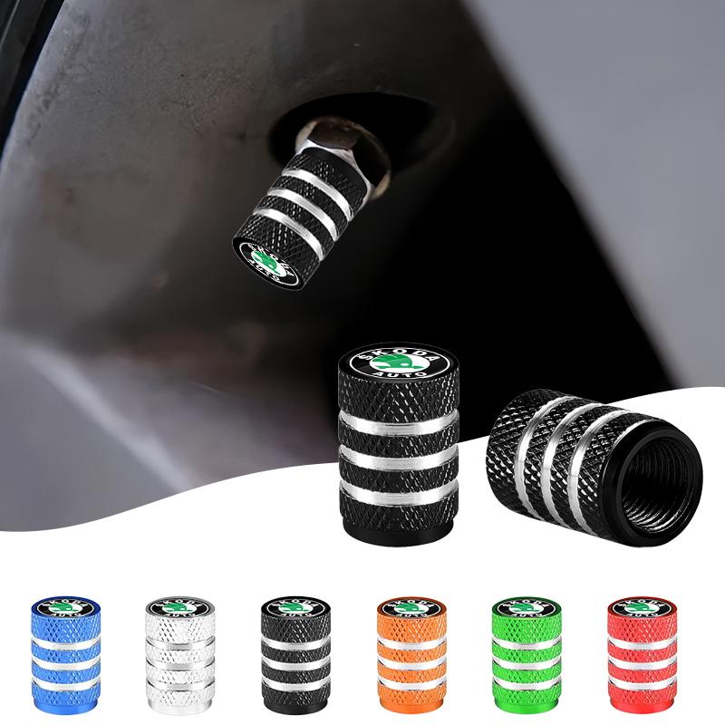 HRQB8 Car Tire Valve Stems Cap Aluminum Tyre Wheel Stem Air Valve Cover Airdust ForSkoda Fabia Octavia Kamiq Superb Rapid Citigo Scale