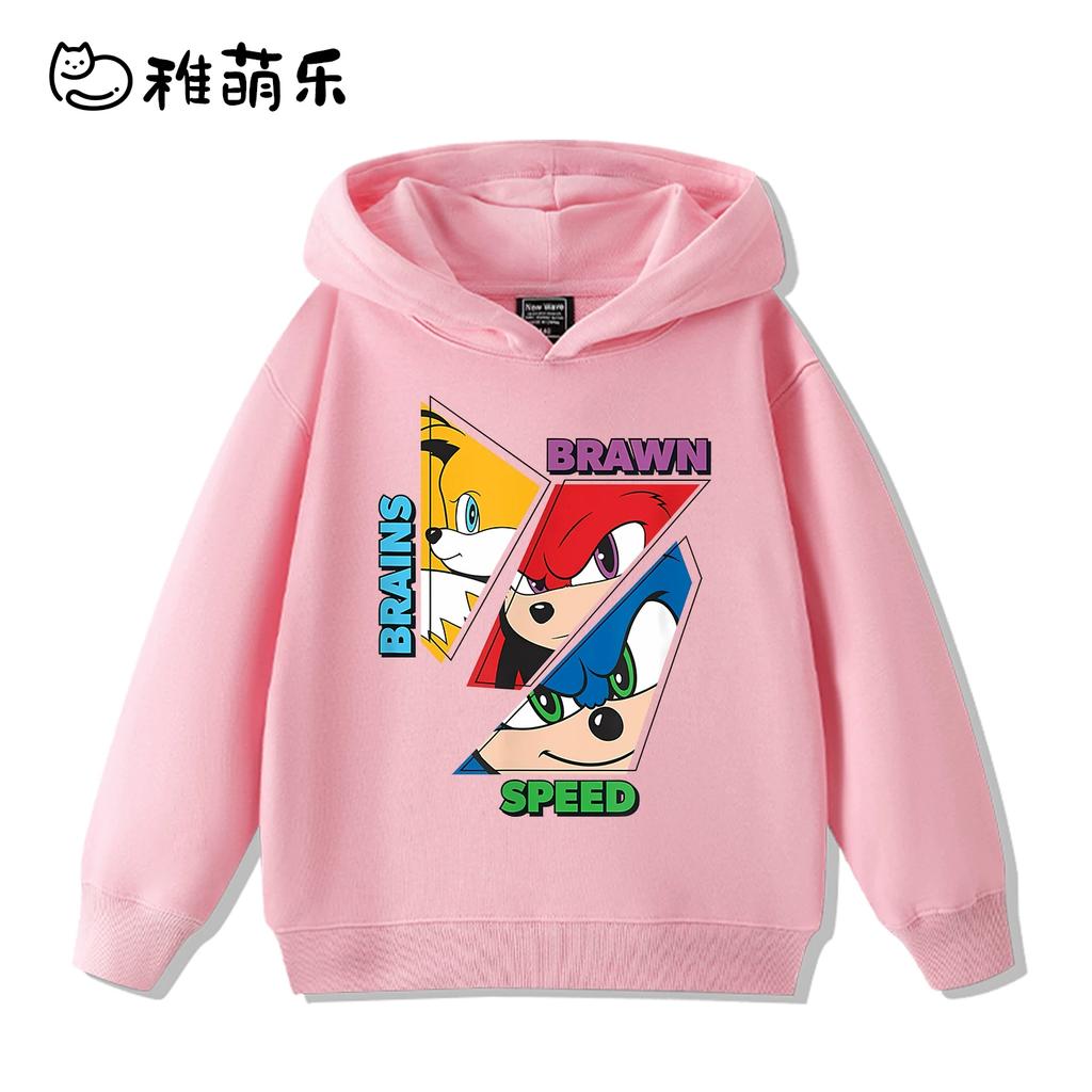Sudadera con capucha infantil con estampado de Sonic the Hedgehog para otoño e invierno: ropa deportiva versátil para exteriores para niños y niñas.