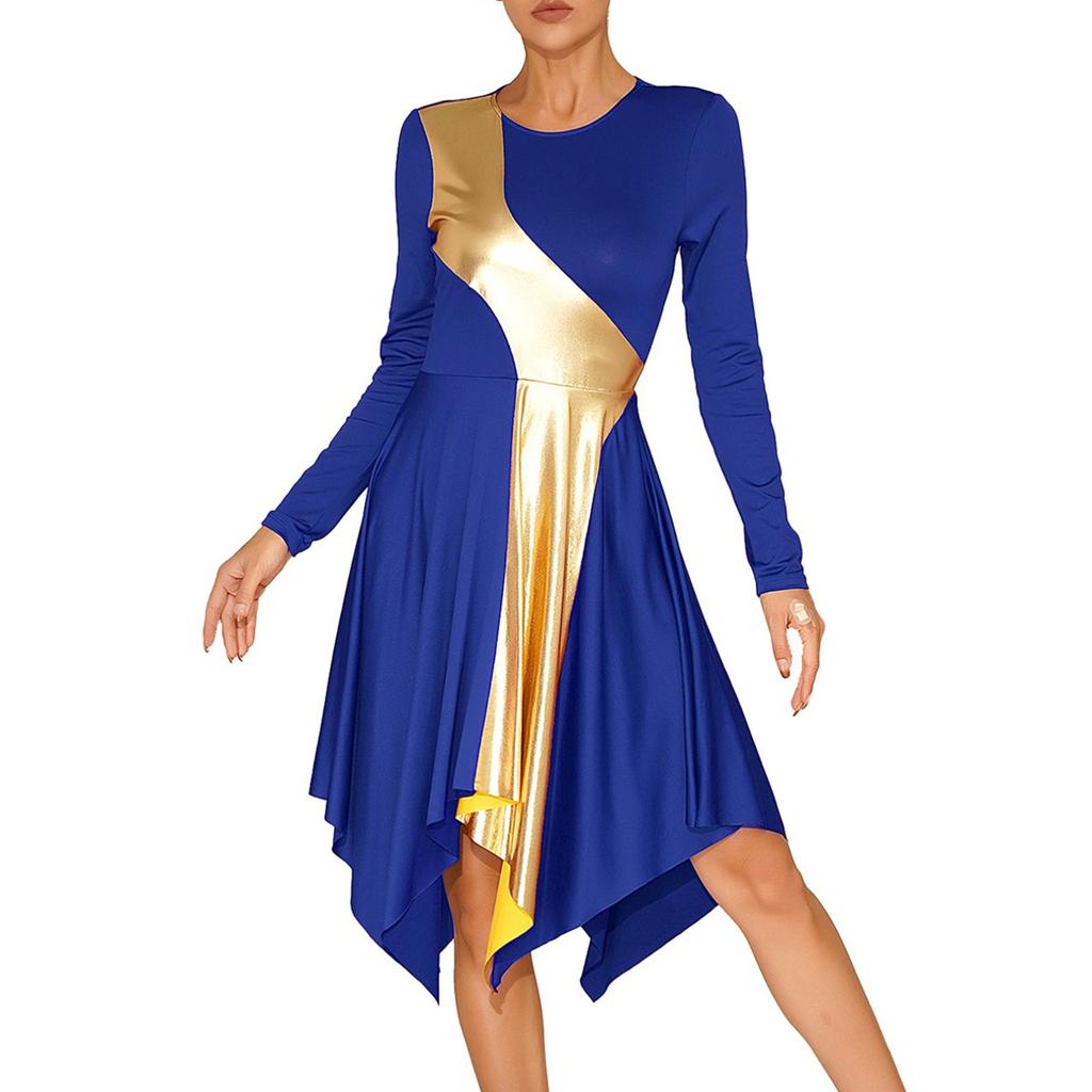 Женское платье для литургического танца с высоким низким поклонением цвета металлик, костюм для бальных танцев