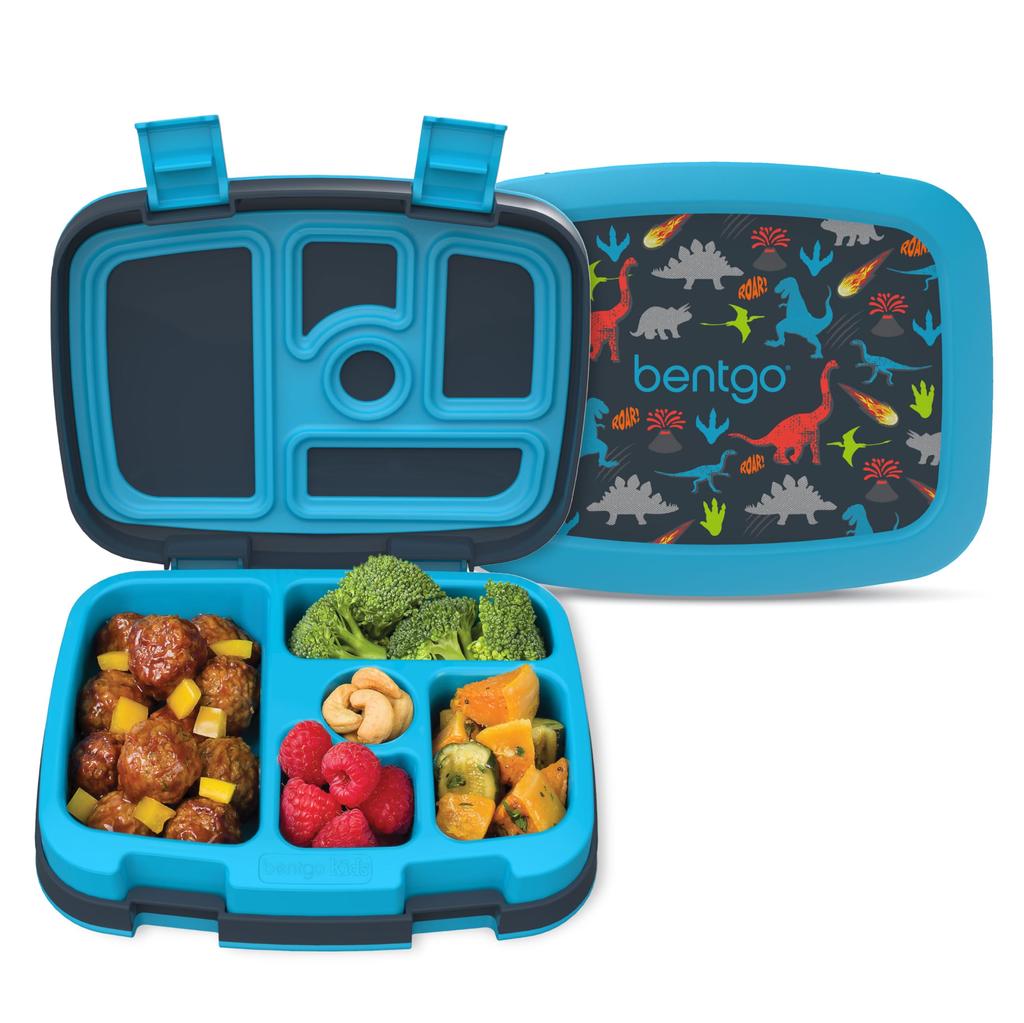 Bentgo Kids' Lunch Box with Kids' Print Dinosaur Design, Leak-Proof, 5-Compartment Bento Style, Ideal Meal Sizes for Kids Ages 3-7, Made with
