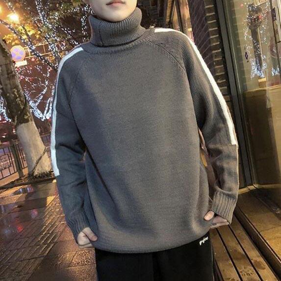 Мужской вязаный свитер осень-зима повседневный тонкий трикотаж с высоким воротом мужские свободные свитера пуловеры