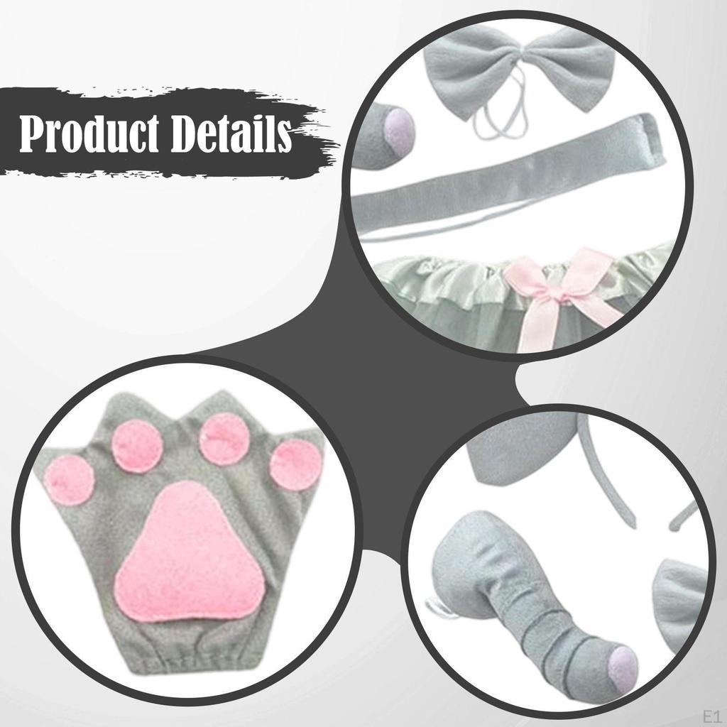 Animal Elephant Costume ,Ears Headband Bowtie Tail Nose,