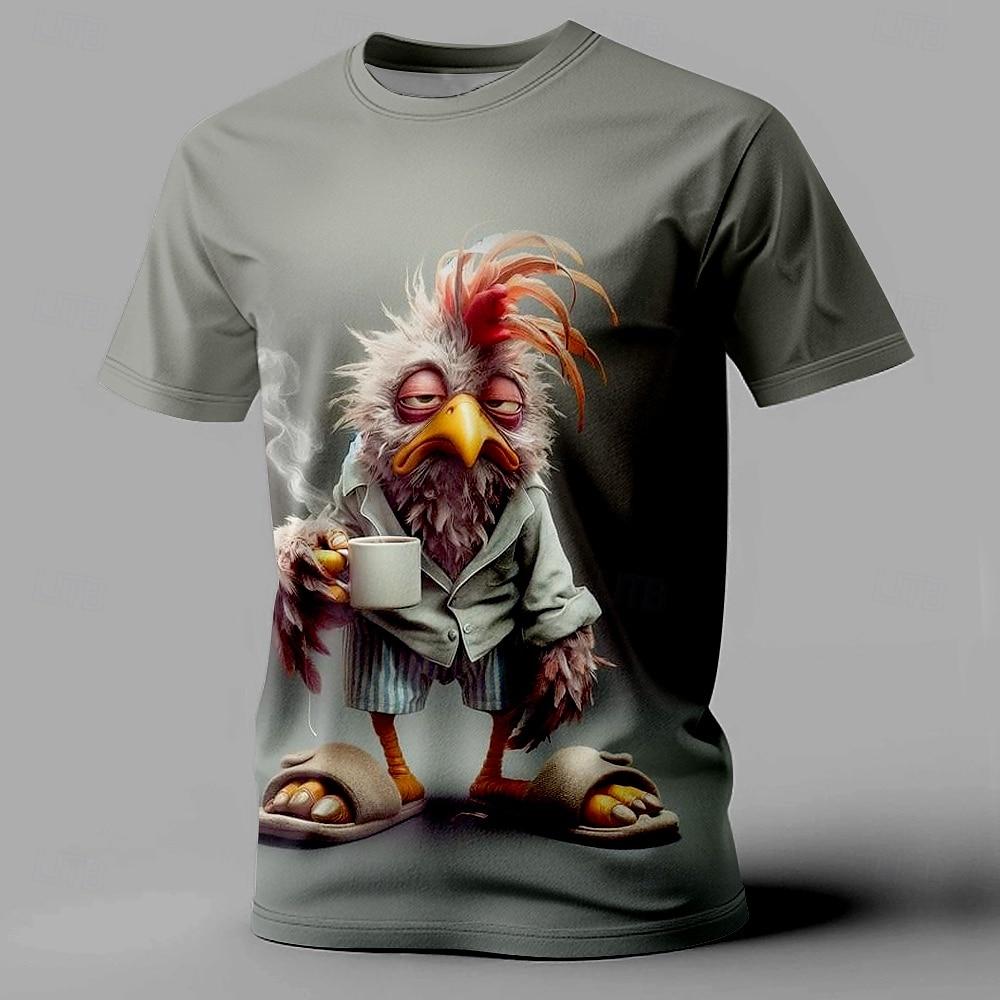 Funny Men's T Shirt Animal Chicken Print Short Sleeve Tees Oversized T-Shirts For Men Clothing Summer Street Casual T-Shirt Man