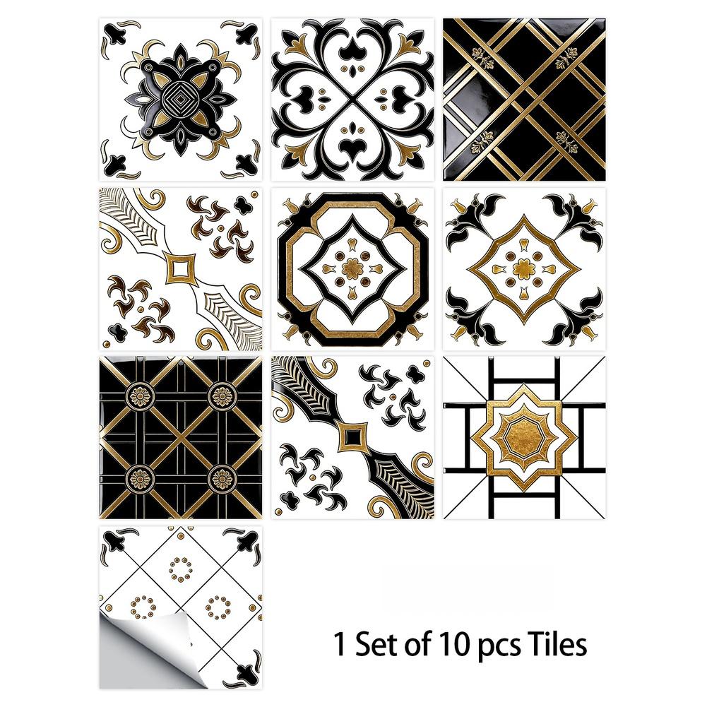 Baroque Black Gold PVC Decals for Waterproof Wall Floor Use Floral Design 15x15cm 30x30cm Peel and 10 pcs package