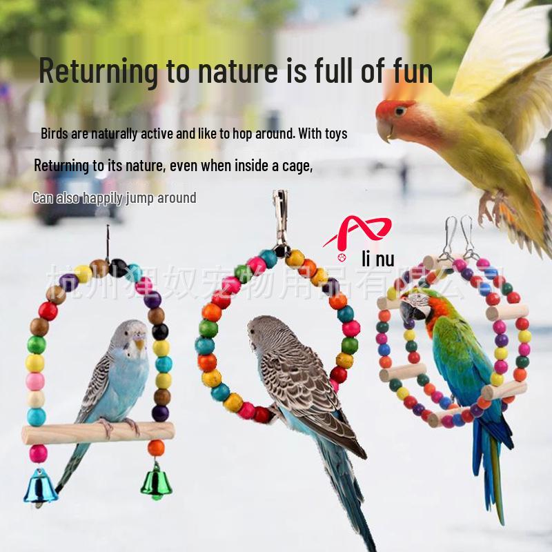 Parrot Cloud Ladder Swing & Perch: Bird Cage Accessories with Mirror, Bridge & Hanging Ring