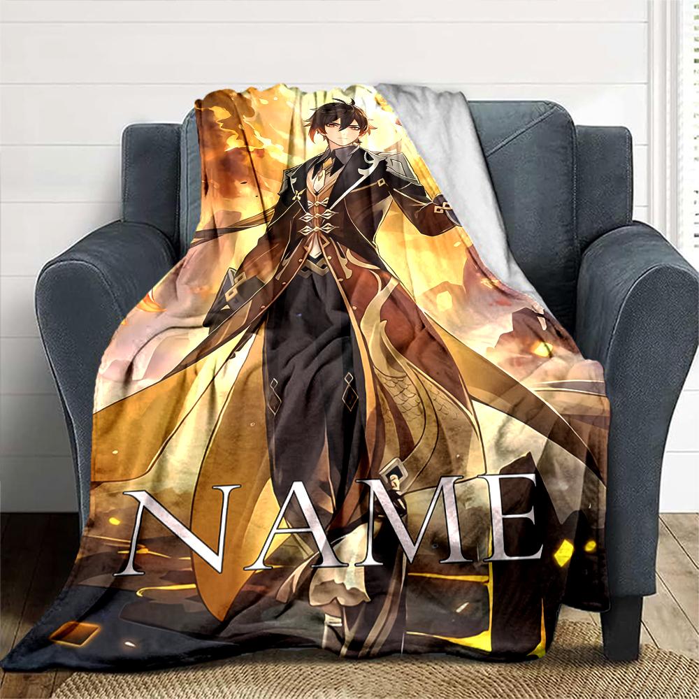 Customiz Name Personality Genshin Impact characters Blanket Soft &Warm Sofa Office Bed Travel Lunch Break Blanket, Gift Suitable All Seasons