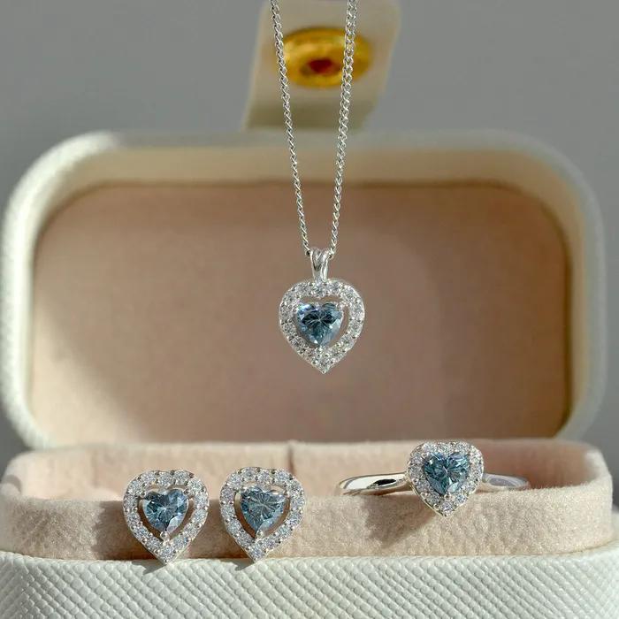 925 Silver Top 0.1% Deep Blue-Green Moissanite Heart-Cut Earrings