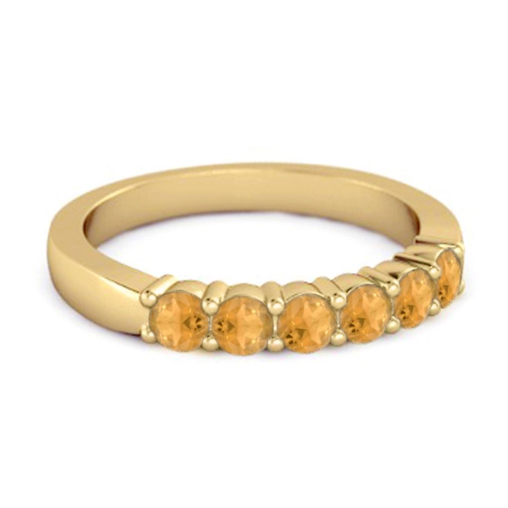 Citrine Half Eternity Band Ring - 925 Sterling Silver Gold Vermeil