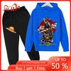 Модный аниме цельный костюм для девочек и мальчиков, детский пуловер с капюшоном, толстовка, брючный костюм, спортивная одежда для мальчиков-подростков