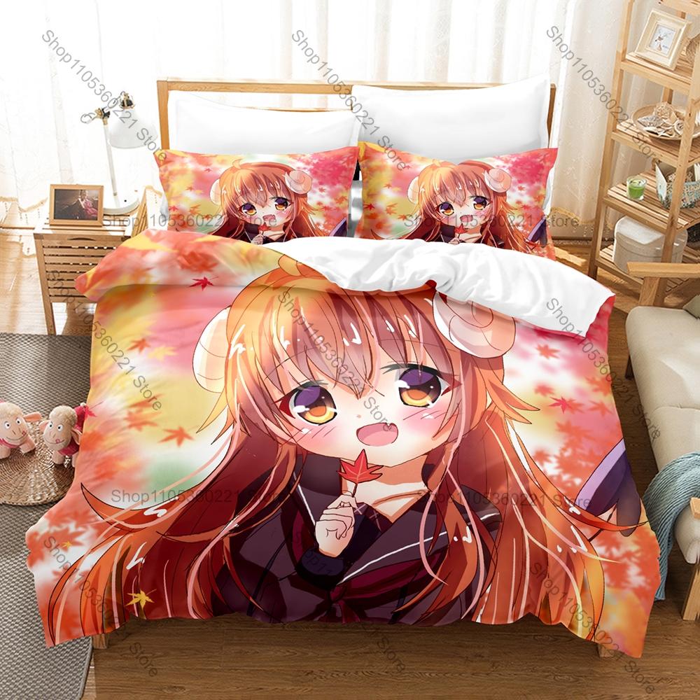 3PCS The Demon Girl Next Door Pattern Bedding Set Skin Friendly Quilt Cover Pillow Case Single Double Bed Home Bedding Kit