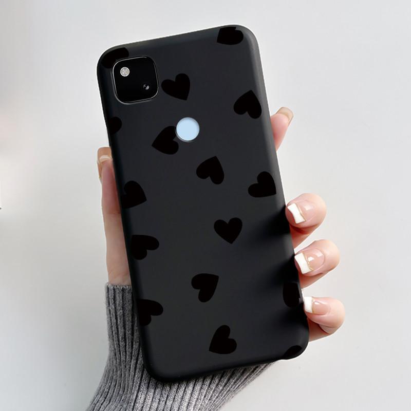 Для Google Pixel 4a 4G Чехол Роскошный Милый Кролик с Сердечками Забавный Мягкий Черный Матовый ТПУ Силиконовый Задний Защитный Чехол Тонкий