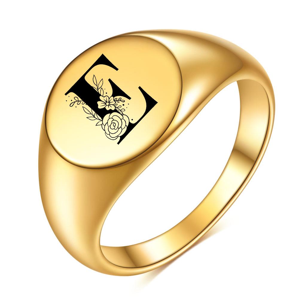 Женщины Мужчины Цветок AZ Буква Золотого Цвета Кольцо На Палец Инициалы Имя Алфавит Женские Партии Массивные Кольца Ювелирные Изделия Из Нержавеющей Стали