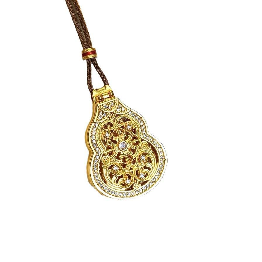 Gold shop style Chinese-style light luxury filigree pendant with diamonds, gourd-shaped Buddha for peace and protection, braided rope sweater chain,
