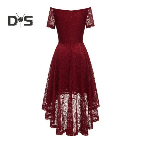 Женское вечернее платье с открытыми плечами, цветочное кружево, нерегулярное платье с высоким низким подолом, V-образным вырезом и коротким рукавом, сплошное цветное свадебное коктейльное вечернее платье