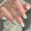 10pcs/set Handmade French Light Therapy Manicure Love Puff Wearable Removable False Nail Stickers
