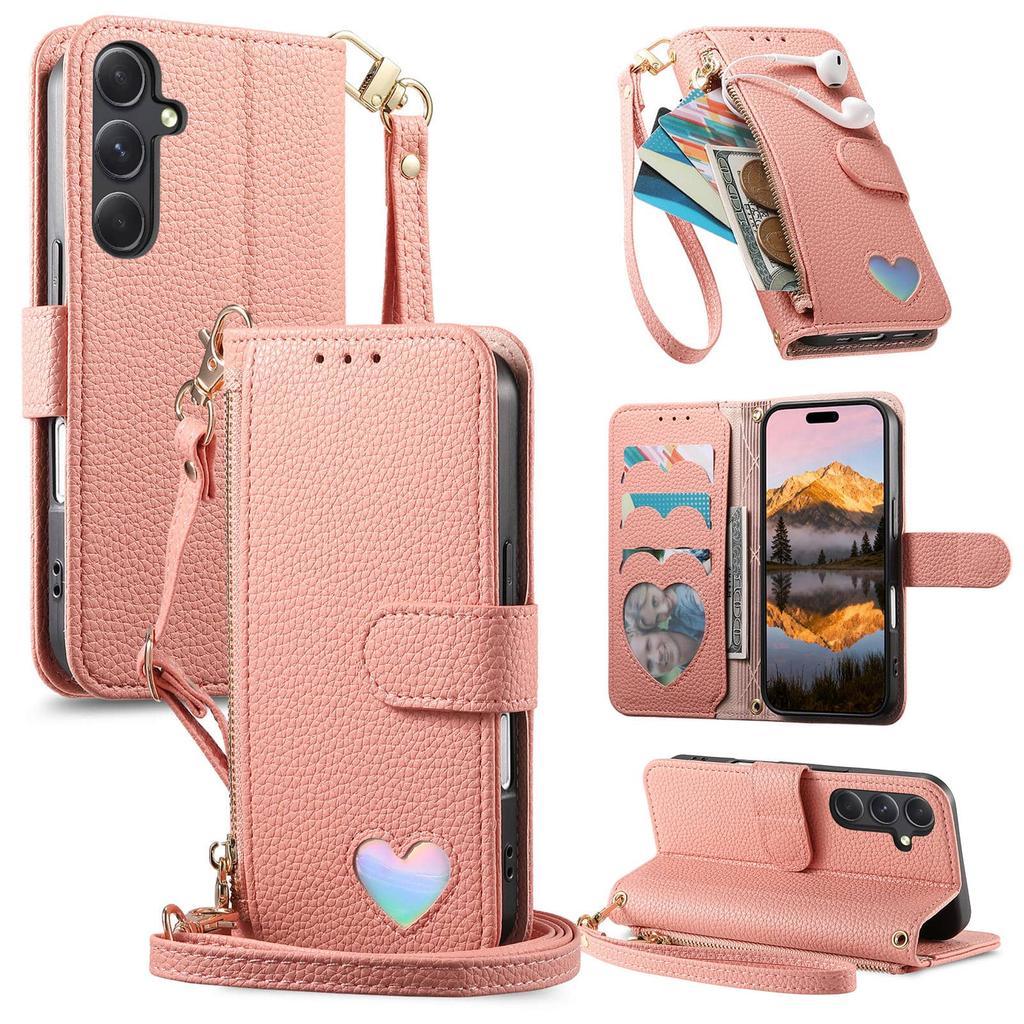 Для Samsung Galaxy A57 A56 5G A54 A53 A52 A51 A71 4G A50 A30S Кошелек-чехол - Кошелек на молнии с держателем для карт, подставкой, ремешком на запястье