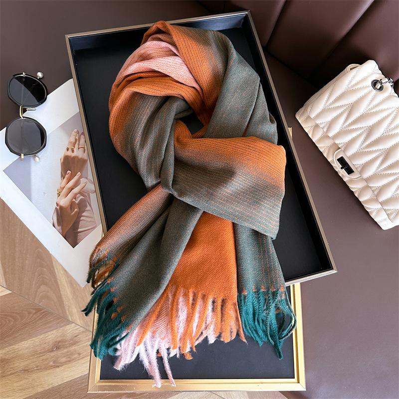 2024 Autumn And Winter New Fashion Versatile Tassel Imitation Cashmere Plaid Warm Shawl Scarf For Both Men And Women