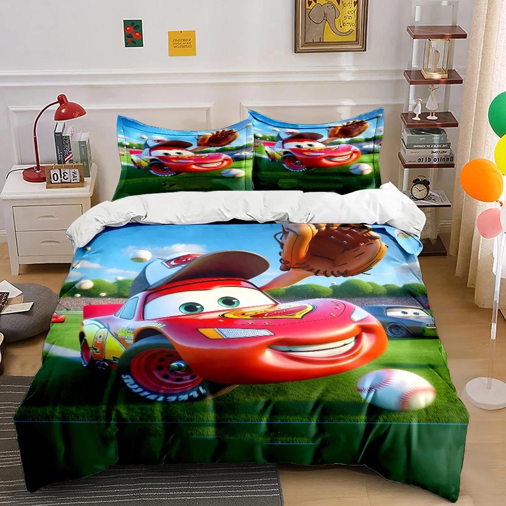 Customized Name Bedding Set Lightning McQueen Quilt Cover Cartoon Car Printing Pillowcase Bedding Set Children Gift