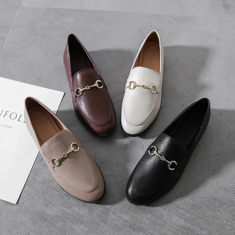 Luxury Flat Shoes Quality PU Leather Designe Shoes Female Retro