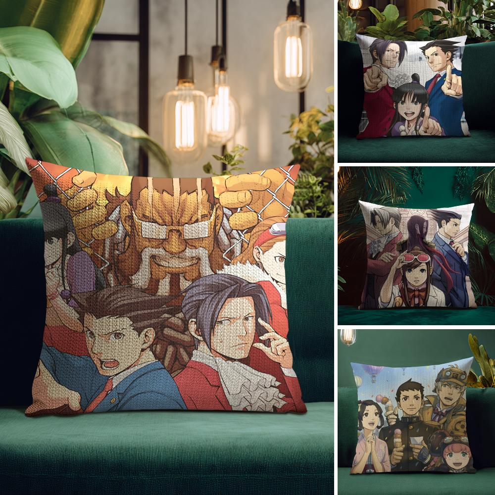 AAce AttorneyY Anime Cushion Cover Natural Linen Pillow Case DoubleSided Print Decorative Sofa Pillowcase Home Decor Gift