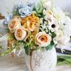2 Pcs Faux Flower Bunch Simulated Daisies Realistic Hydrangea Roses Artificial Flowers for Home Wedding Decoration Photography Props