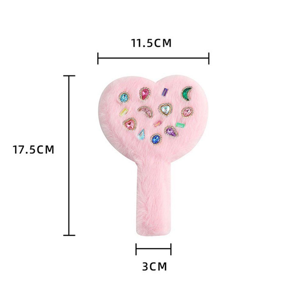 Mini Portable Love Hand Mirror Compact Plush Handle Handheld Mirror Cute Heart-shaped Makeup Tool Women