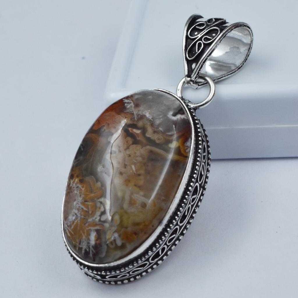 Lace Agate Oval Cut 78.80 Ct Pendant Healing Stone 925 Silver Gemstone SD-01-S