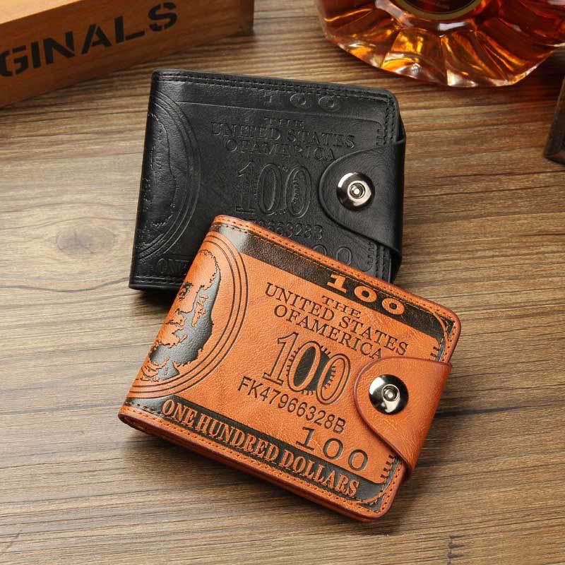 Men's Wallet Short Multi-functional Fashion Leisure Double Press Button Wallet