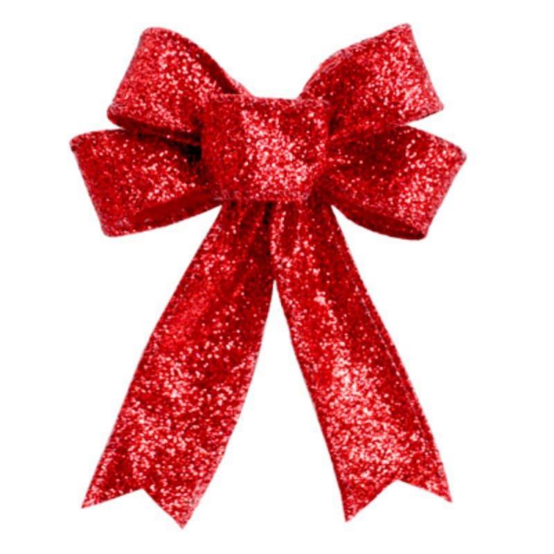23CM Large Red Sparkling Glitter Christmas Ribbon Bow Christmas Tree Decoration