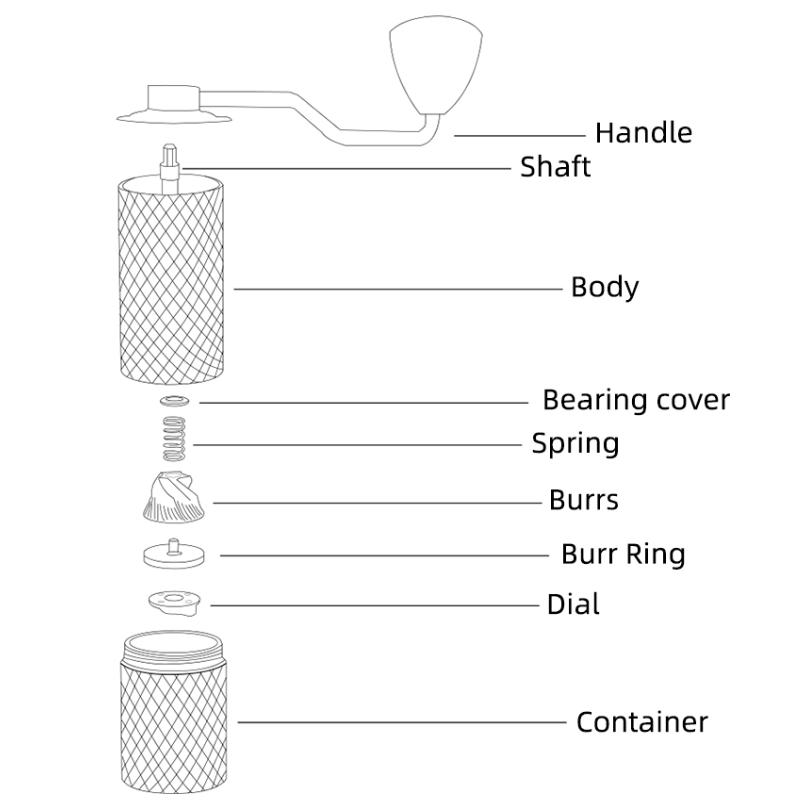 Angle Coffee Machine Manual Coffee Grinder CNC Professional Stainless Steel Diamond Adjustable Manual Burr Coffee Bean Grinder